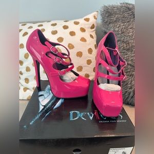 RARE BNIB Pleaser Devious Patent Pink Square Toe Strappy Platform Maryjane Heels
